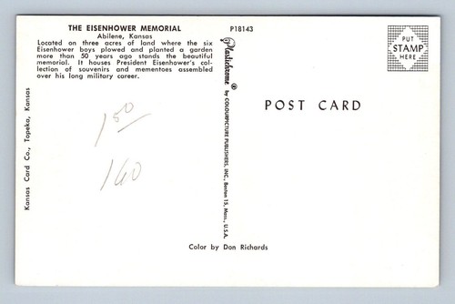 The Eisenhower Memorial Abilene Kansas Postcard P18143 Unposted - Picture 2 of 2