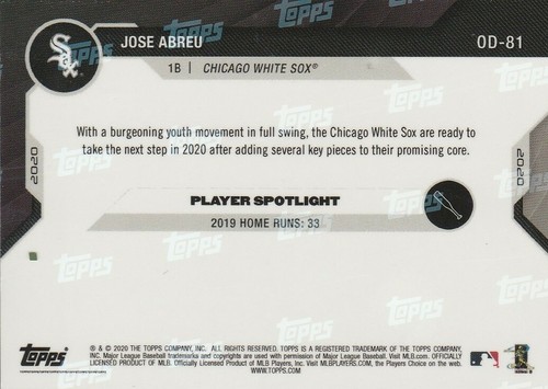 Jose Abreu CHICAGO WHITE SOX 2020 TOPPS NOW ROAD TO OPENING DAY ORANGE 2/5 OD-81 - Picture 4 of 4