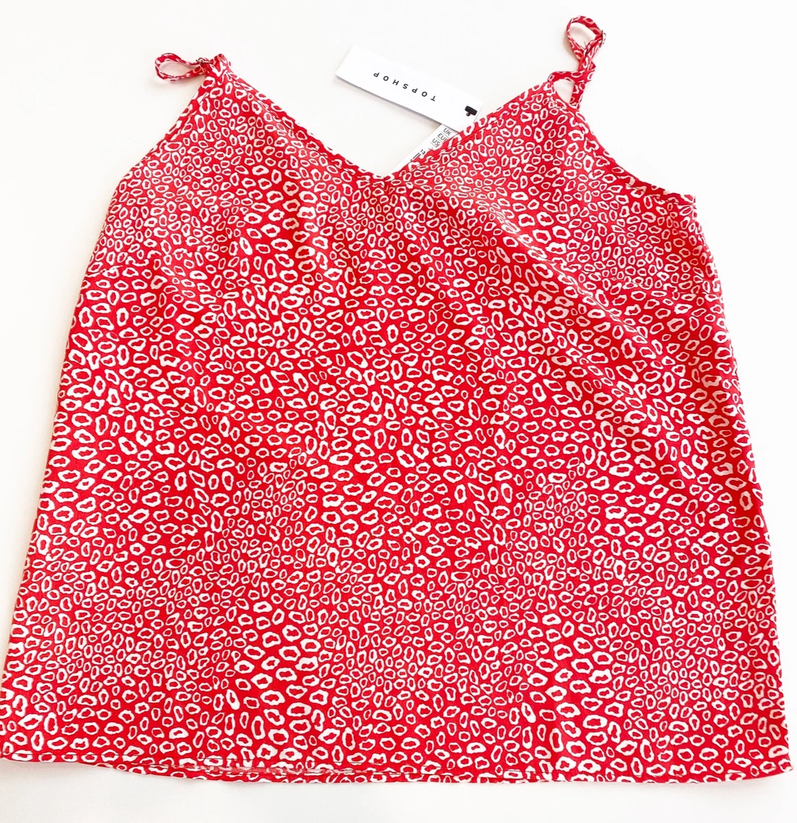 TOPSHOP Red and White Spaghetti Strap Top with Adjustable Straps Size 6 NWT