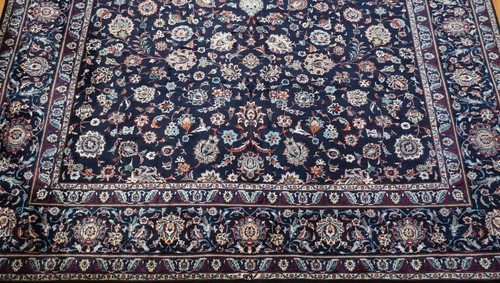 Elegant Antique Kashann 10' x 13' Hand Knotted Wool Navy Blue Oriental Rug - Picture 9 of 24