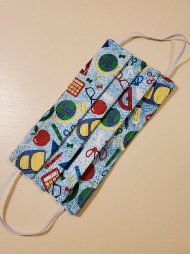 Gesichtsmaske für Erwachsene, Lehrerthema, Klassenzimmer, Schule, Taschenrechner, Brille, Schere - Bild 2 von 2