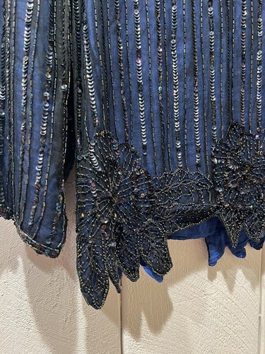 Vintage Mark And John II Silk Sequin Beaded Shirt Top Blouse Medium Blue - Picture 2 of 12