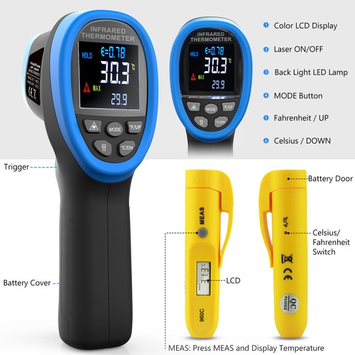 Infrared Thermometer Gun -50~1800℃ Handheld Food Thermometer IR Temperature Gun - Picture 4 of 13