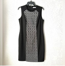 Calvin Klein Black White Floral Lace Sleeveless Casual Classic Dress sz 8