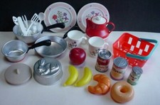 Vintage Kitchen Play Set Dishes Utensils Food Toys