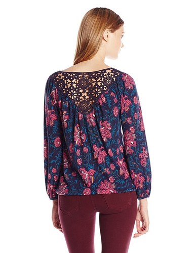 Lucky Brand Damen Katie Blumendruck Häkel Bauern Top Medium Navy Rosa Neu - Bild 2 von 3