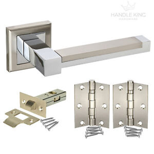 Interior Door Handles Set on Rose Squared Lever Duo Polished /& Satin Chrome