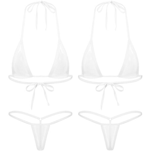 Damen-Bikini durchsichtig Netz Neckholder dreieckige Krawatte seitlich 2-teilig Badeanzug Badeanzüge - Bild 6 von 59