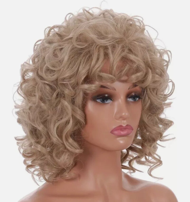 Peluca de pelo sintético rizado afro esponjoso rubio de longitud media para mujeres pelucas con disfraces