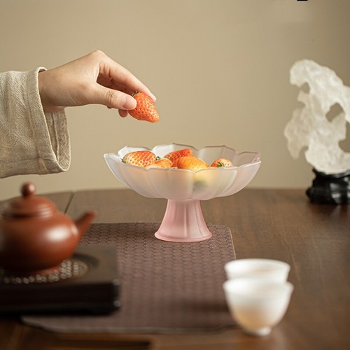 Refreshment Tray Glass Lotus Design Tall Plate For Fruit Cookies Creative China - Picture 7 of 14
