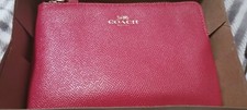 New Coach  Women’s Crossgrain Leather Corner Zip  Wristlet in red