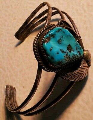 Incredible Vintage Navajo Sterling Silver Native American Turquoise Bracelet Old Incredible Vintage Navajo Sterling Silver Native American Turquoise Bracelet Old