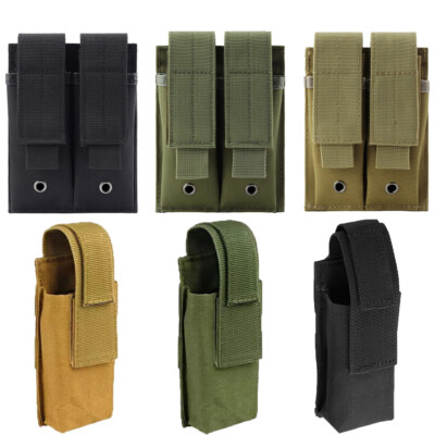 #ad Tactical Single Dual Pistol Mag Pouch Molle Magazine Holder for 1911 9mm .45 Cal $5.88