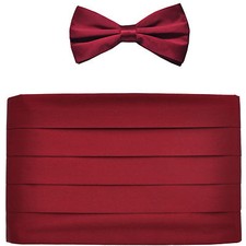 NEW in box men's formal 100 SILK Cummerbund, bowtie set solid BURGUNDY wedding