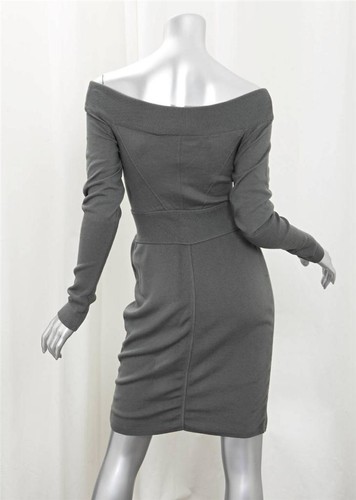 ALAIA Womens Green Wool Knit Off-Shoulder Long-Sleeve Sheath Sweater Dress S - Picture 6 of 9