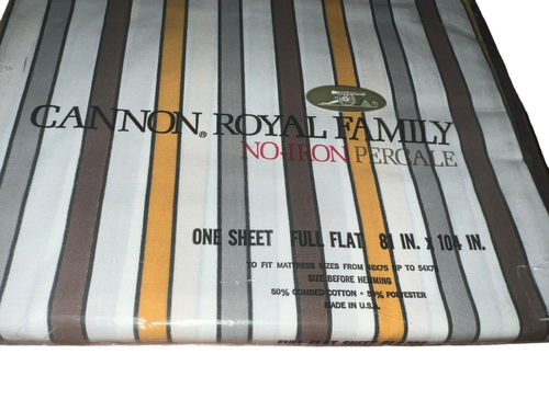 Vintage Cannon Royal Family Flat Full Sheet Set Contempo Stripe Percale Retro - Picture 3 of 21