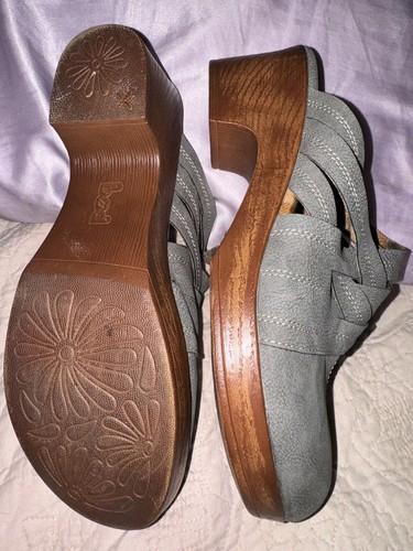 BOC Damenschuhe Gr. 11 grau schiefer Nubuk Slipper Clogs Kunstleder geflochtener Riemen - Bild 10 von 10