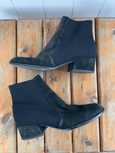 Eileen Fisher Aesop gewalktes Nubukleder und recyceltes Stretch Strick Bootie Größe 8,5 - Bild 3 von 7