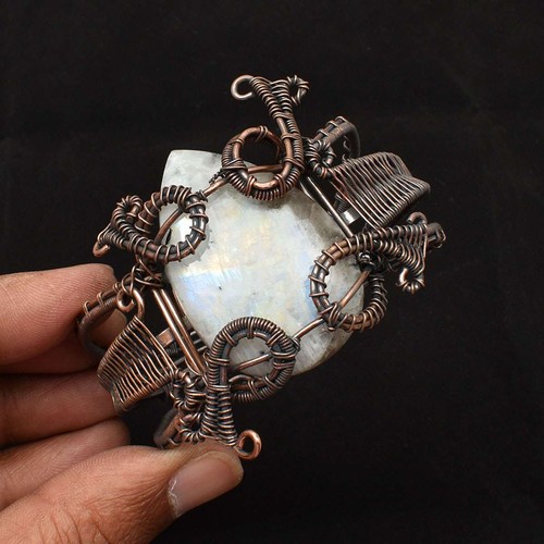 Rainbow Moonstone Ethnic Handmade Copper Wire Bangle Jewelry 51 Gms BBB 108