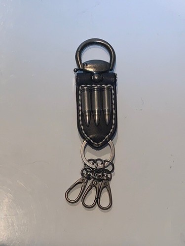 Bullet Biker Keychain Leather Strap Snap Hook Fob Western Rocker Punk Key Ring - Picture 2 of 2