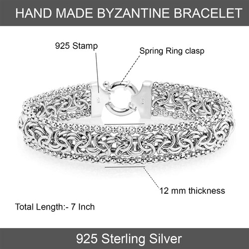 Valentines Day Gifts Jewelry Byzantine Mesh Link 12MM Bracelet for Women 7 In - Picture 4 of 6