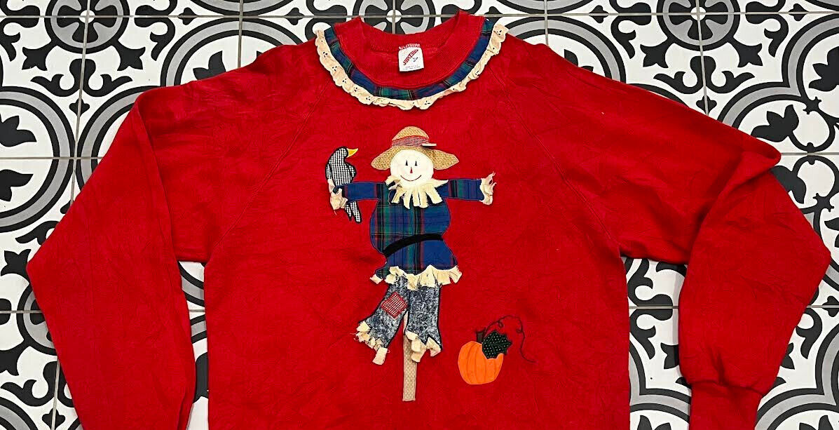 Vintage 1980s Scarecrow Halloween Fall 80s Pumpki… - image 3