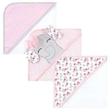Hudson Baby Cotton Rich Hooded Towels, Floral Pretty Elephant, One Size