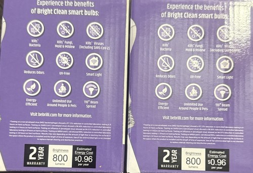 Lot Of 2! Brilli Antimicrobial LED Light Bulb UV-Free 65W Equivalent Dimmable - Picture 4 of 4