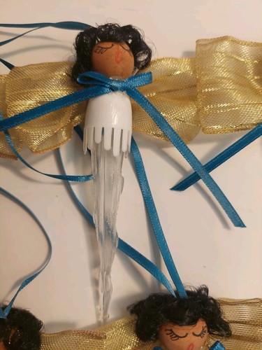 Lot Of 9 Vintage Icicle Angel Christmas Ornaments Handmade Wooden Bead Face - Picture 3 of 4