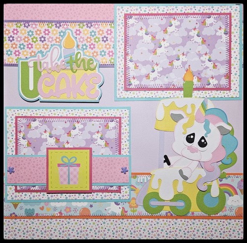 Premade 12x12 Scrapbook Pages Handmade Layout SEWN MATS Birthday Girl PCC - Picture 3 of 9
