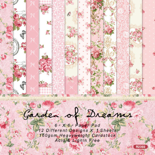 12x 6" Flower Single Sided Pattern Paper Pad DIY Scrapbooking Card Making Decor