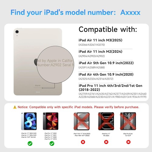 HOU FY-11 Coque Clavier Bluetooth pour Apple iPad Pro 11" Air 10,9" 4ème+5èmeGen Bleu - Photo 2/7