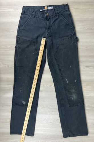 Carhartt 30x34 Black Canvas Denim Pants 103334 BLK Double Knee Duck Distressed - Picture 7 of 11