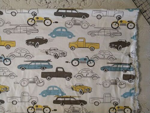 Premier Prints Fabric Vintage Cars Trucks Cotton Home Decor 39" Lx17"W blue gree - Picture 2 of 6