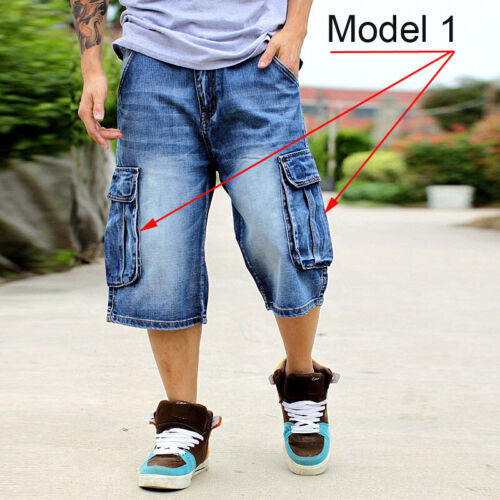 Vtg Hip Hop Loose Jeans 3/4 Capri Pants Denim Shorts Cropped Cargo Baggy Shorts - Picture 15 of 26