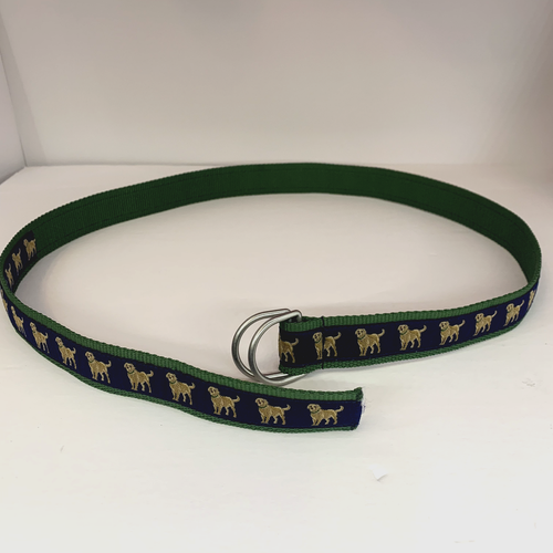 Women's L.L. Bean Blue Green Woven Dog Print Belt size M/L - Picture 4 of 5