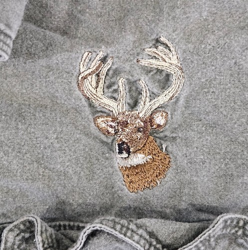 Redhead Mens Button Up Shirt Size 2XL Buck Embroidered Patch Gray Short Sleeve - Picture 2 of 14