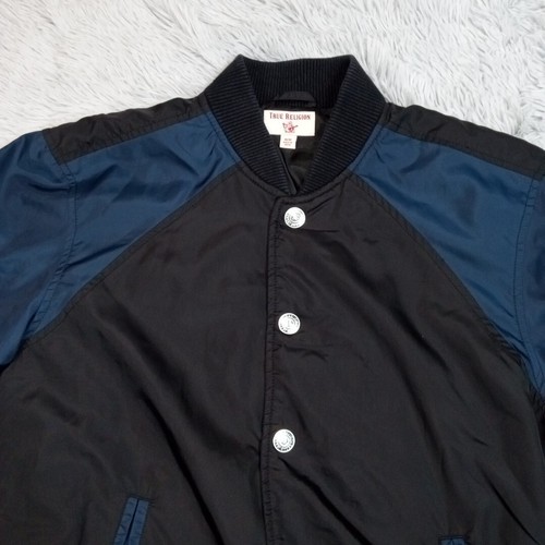 True Religion Jacket Mens M Black Varsity Back To School Coat Pockets Snap Up - Picture 5 of 15
