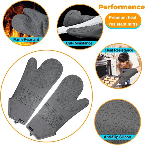 8Pcs Silicone Oven Mitts & Hot Pads Set Heat Resistant Non-Slip, Grey - Picture 3 of 8