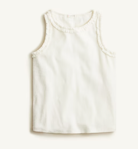 J.Crew Kids Size XXS Ruffle Ribbed Tank Top Ivory Cotton Blend Girls NWT BH155 - Picture 1 of 12