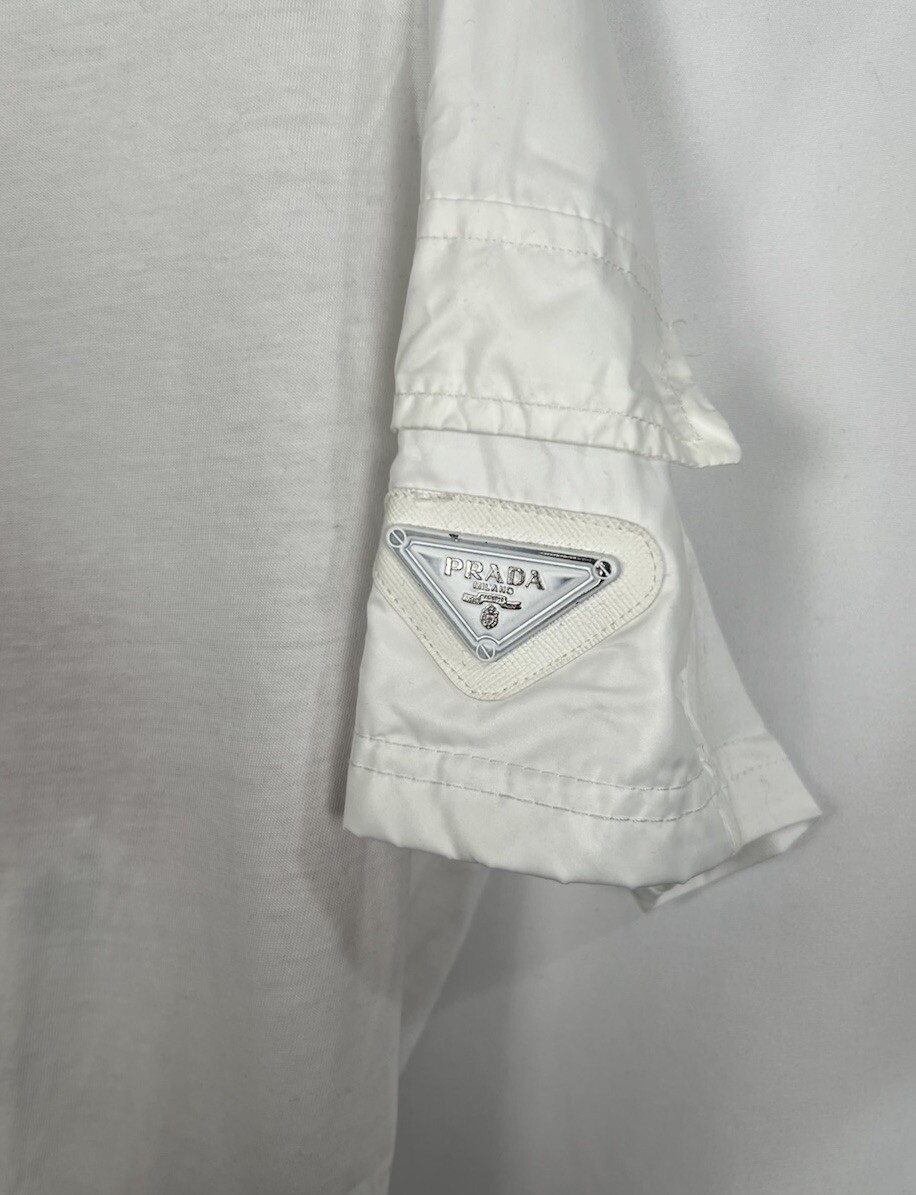 PRADA MILANO ARM LOGO WHITE NYLON SHOULDER T SHIRT SMALL | eBay PRADA MILANO ARM LOGO WHITE NYLON SHOULDER T SHIRT SMALL | eBay