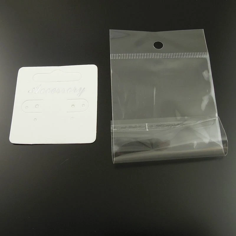 5cm White Paper Cards 100 pcs Jewelry Display Hanging Cards with Bags 12x6cm - Image 2 of 4
