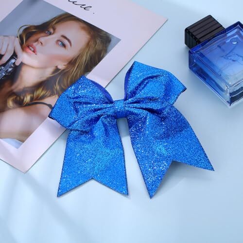  Hair Clips, Large Big 7inch Sequin Glitter Cheer Bow Clips for Women Deep Blue - Picture 4 of 7
