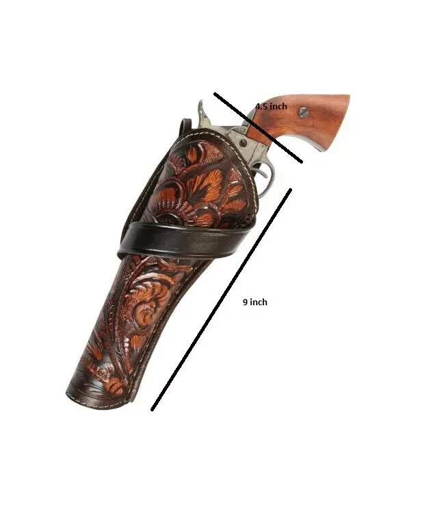Western Holster Cross-Draw Two-Tone Brown Tooled Leather - Image 3 of 4