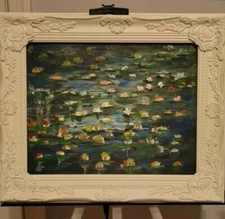 Water Lilies Painting original impressionism Pond Framed Signed Fine Art M Kravt