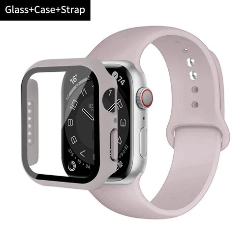 Glass+Case+Strap For Apple Watch band 44mm 41mm 45mm 40mm 38mm 42mm Silicone bra - Picture 65 of 155