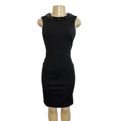 Calvin Klein Womens Black Beaded Collar Sleeveless Sheath Dress, Size 2 |  eBay