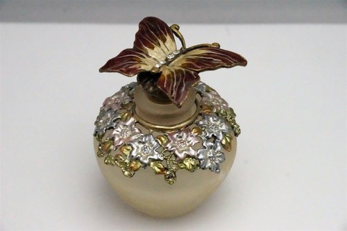 Botella de perfume mariposa esmaltada + estrás vintage 3,5"