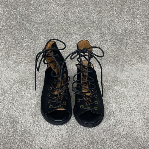 Free People x Jeffrey Campbell Cuero Negro Con Cordones Tacón Bloque Mujer Talla 6 - Imagen 4 de 23