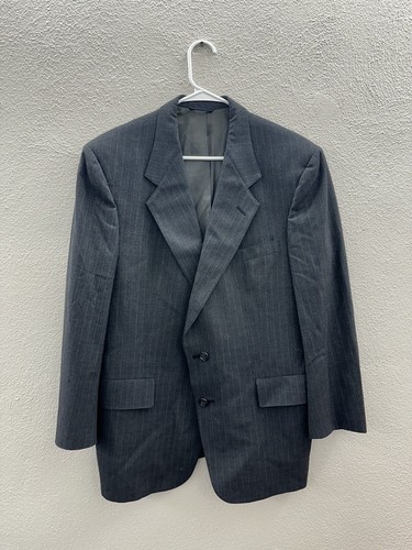 Austin Reed Mens Suit Coat Gray Wool Pinstripe Double Button Up Single Breasted - Picture 1 of 14